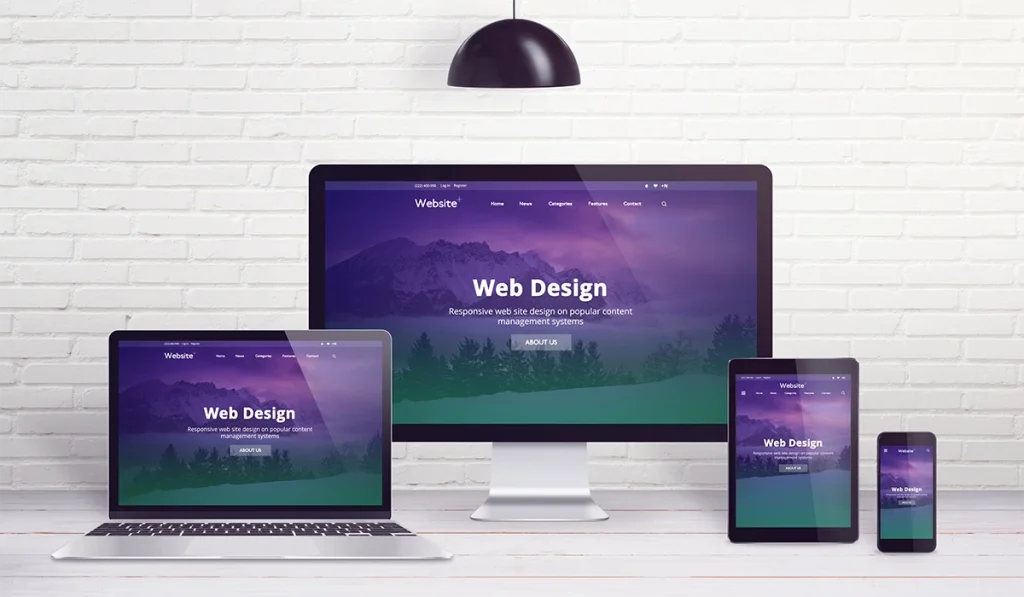 Responsive web design services displayed across desktop, laptop, tablet, and mobile devices
