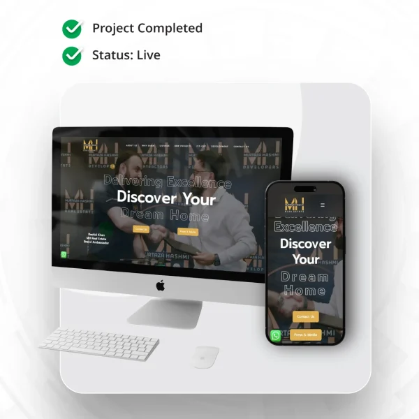 MH Real Estate project showcase by Circle Out, featuring a responsive website design for mhrealestate ae on desktop and mobile 