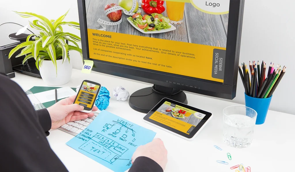 Web Design idea working on responsive website design across desktop, tablet, and mobile devices 