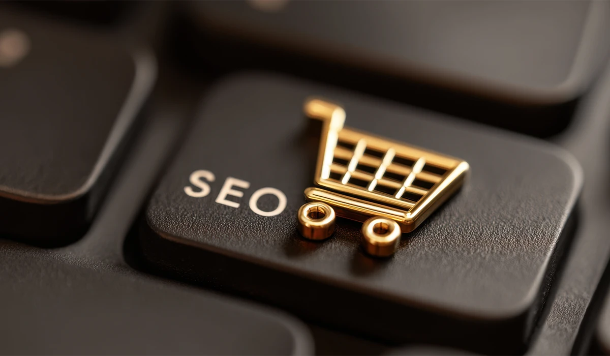 SEO Services in Dubai for ecommerce concept with digital shopping cart symbol