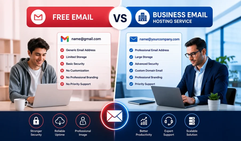 Free email vs Email Hosting Service comparison for business communication and security