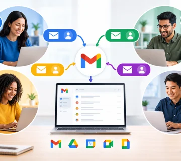 Google Workspace Service showing Gmail email communication between business teams