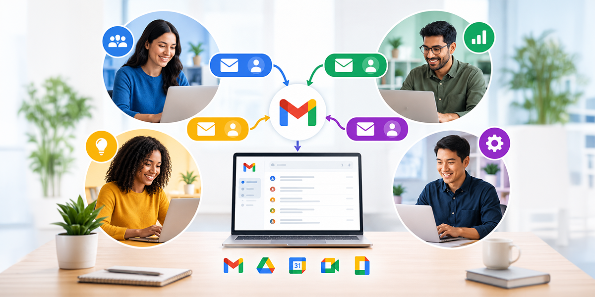 Google Workspace Service showing Gmail email communication between business teams