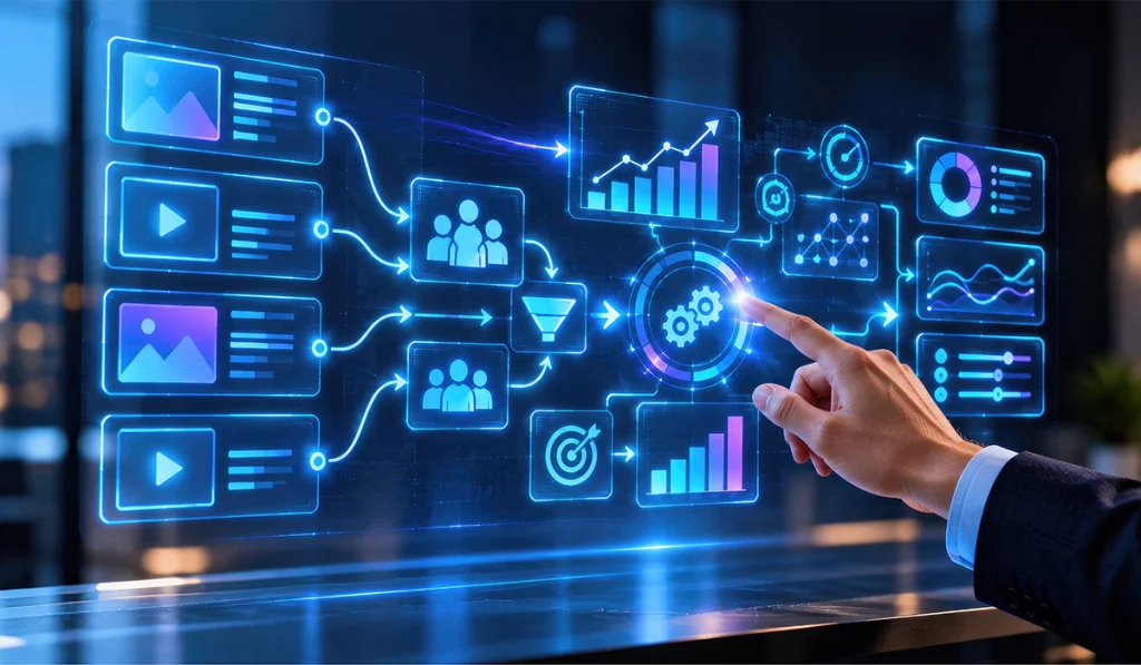 SEO company optimizing content for different search journeys using data analytics, user intent insights, and performance tracking 