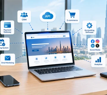 Web Development Services Dubai website connected with CRM, API, e commerce, payment gateway, accounting software, and social media tools